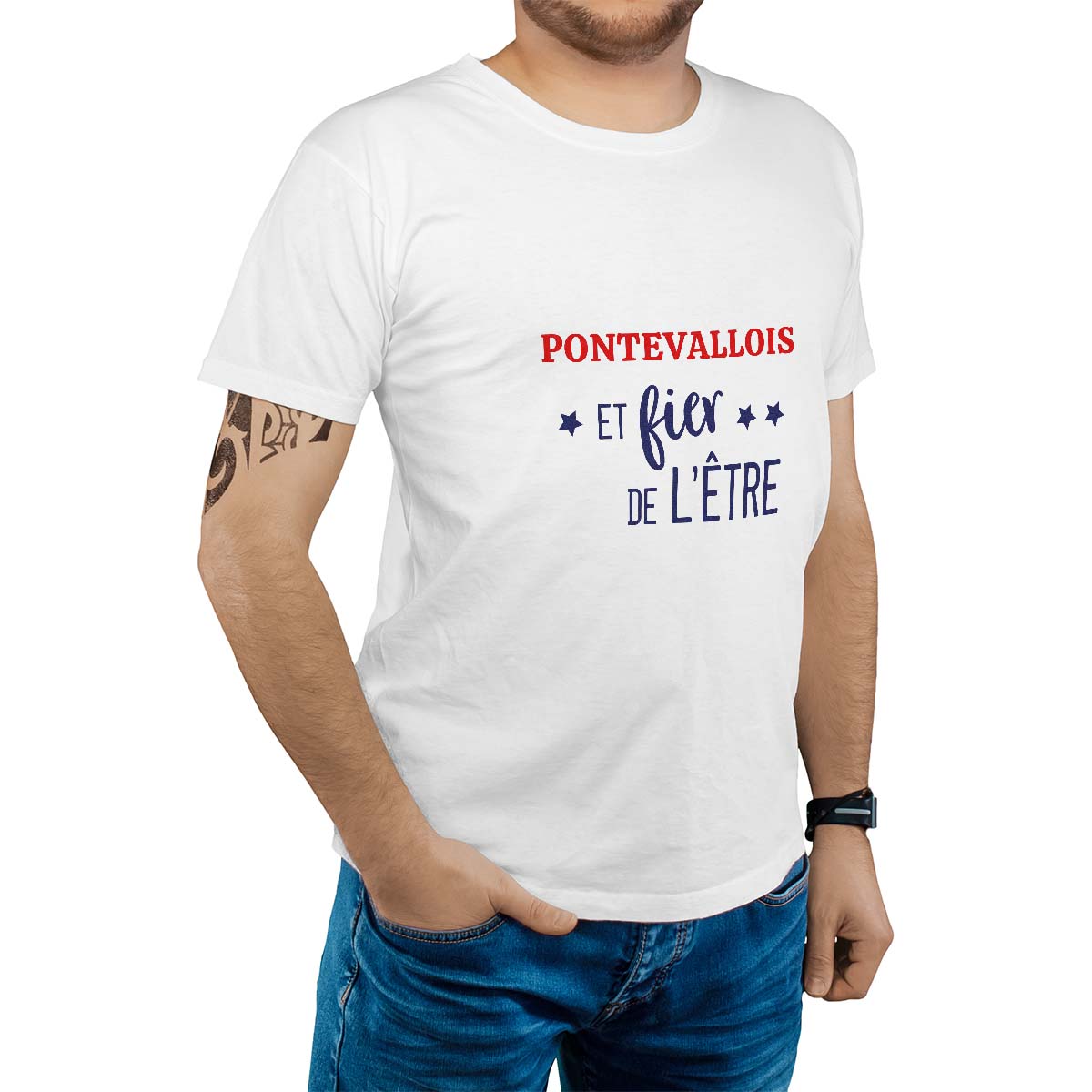T-Shirt blanc pour homme avec le message personnalisé marine pontevallois  et fier de l'être